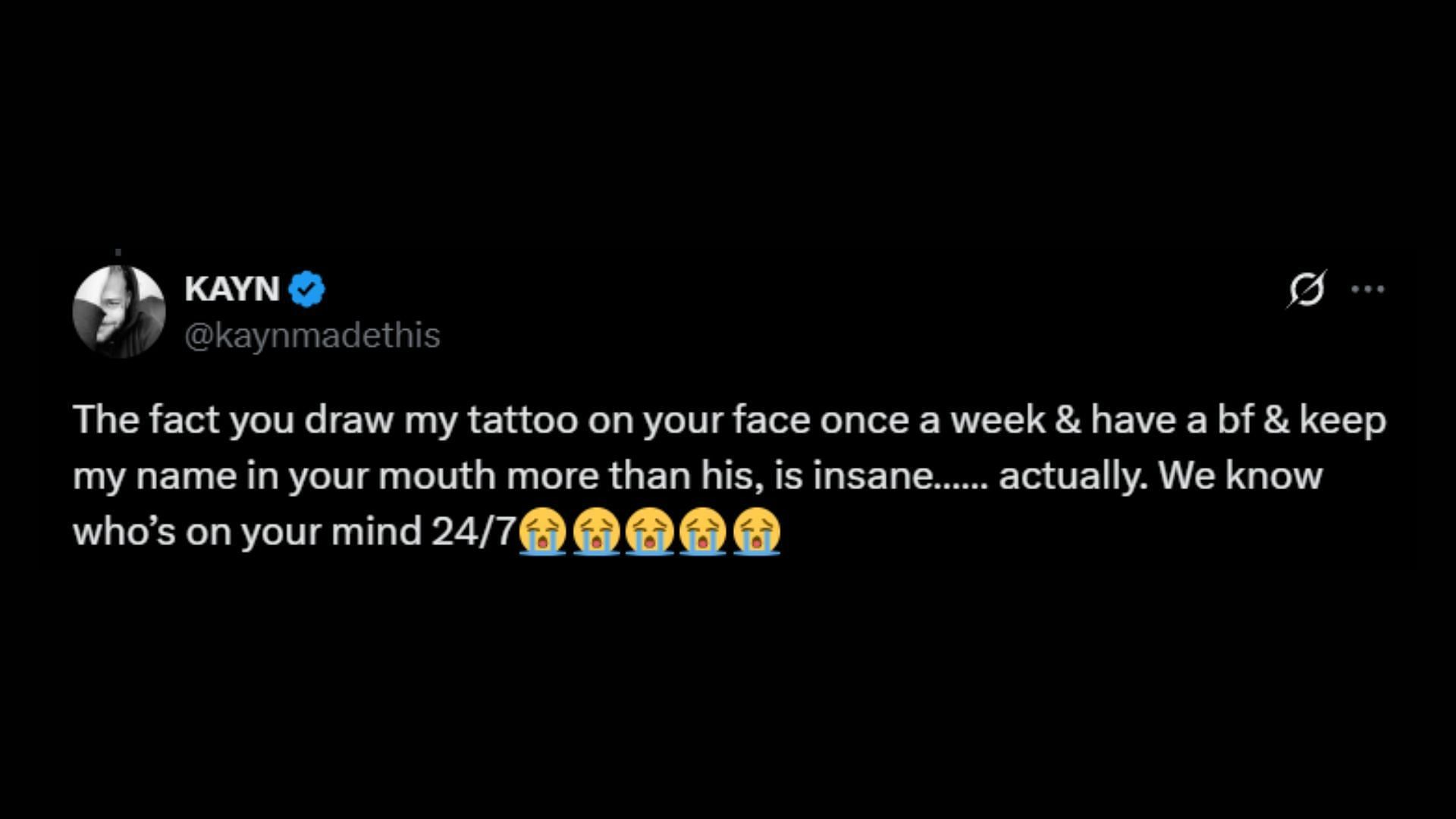 Kayn responds to Natalie Reynolds' allegations (Image via @kaynmadethis/X)